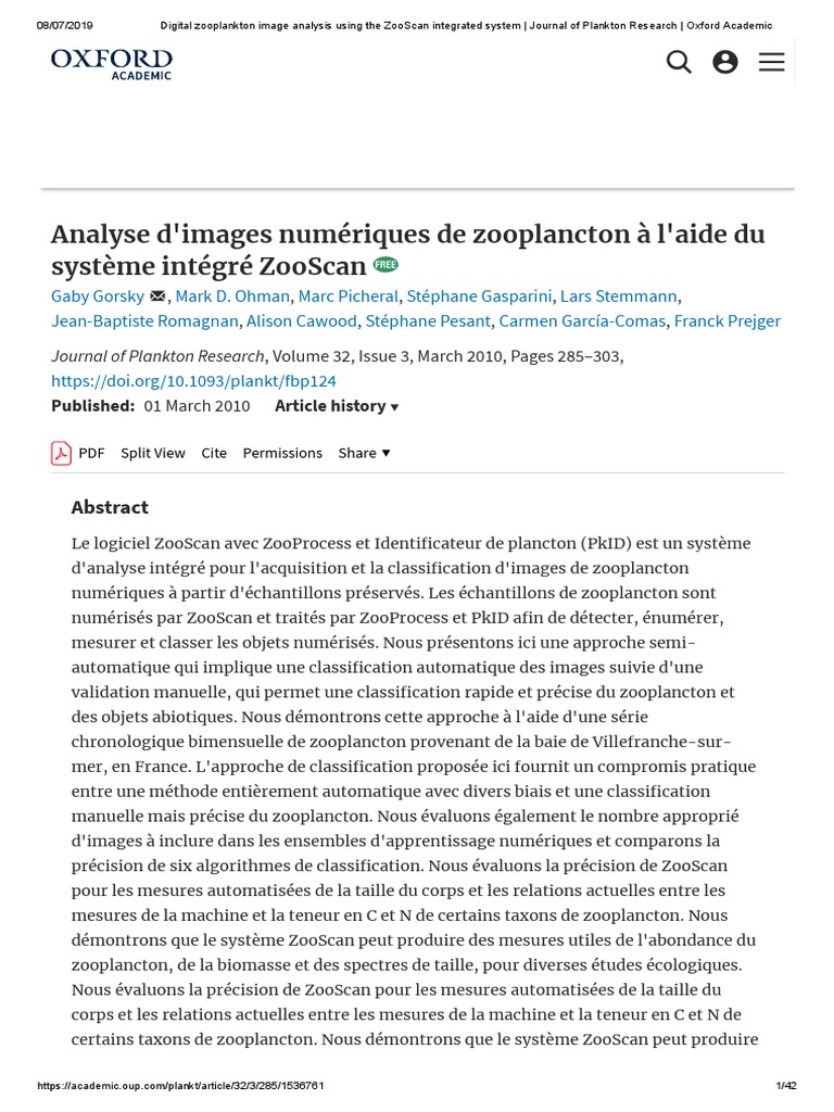 Digital Zooplankton Image Analysis Using The ZooScan Integrated System Journal of Plankton