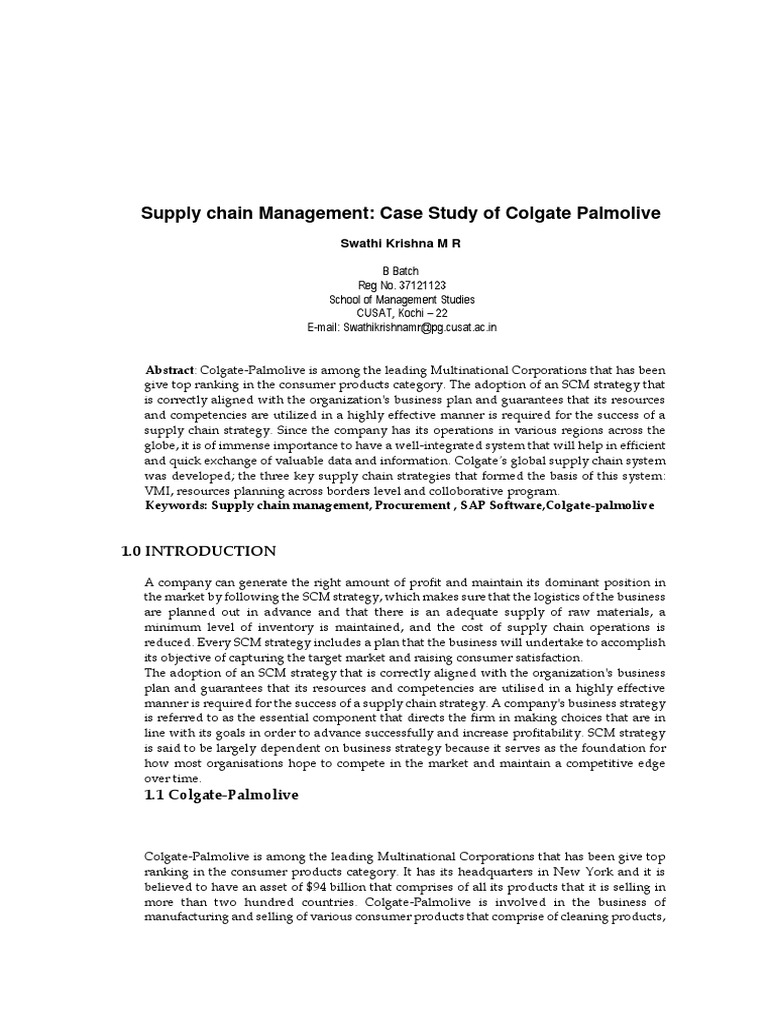 colgate supply chain case study