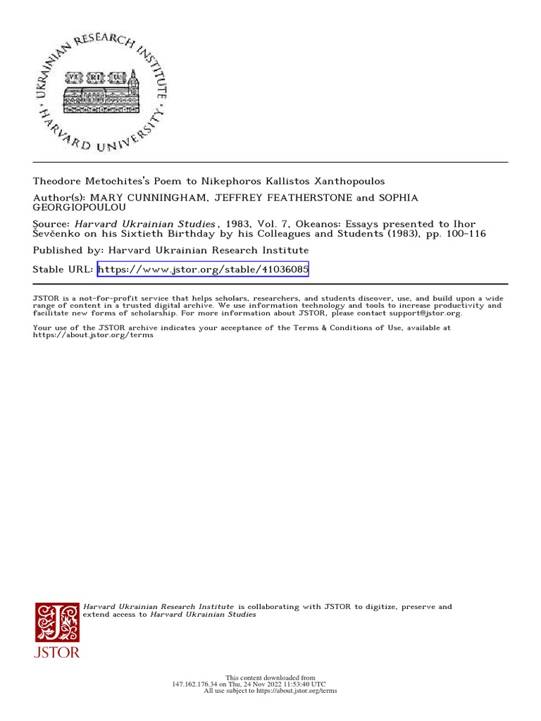 M. CunninghamJ. FeatherstoneS. ''Theodore Metochite's