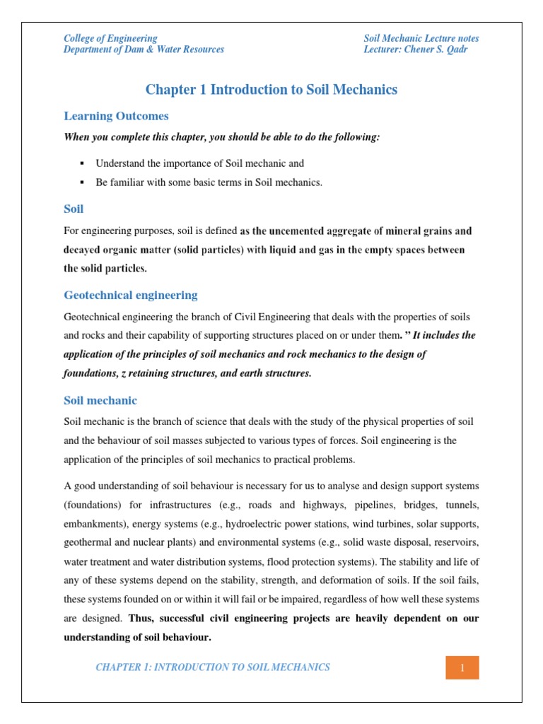 Chapter 1 Introduction To Soil Mechanics Student Pdf Geotechnical
