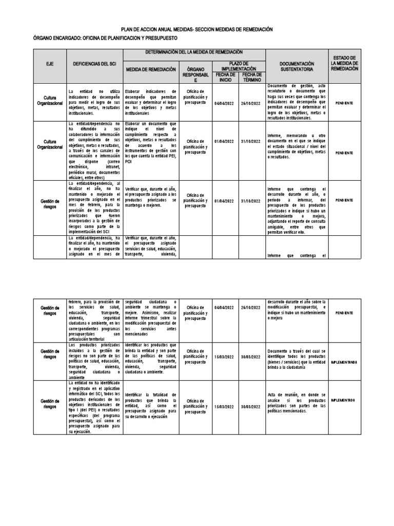 Plan de Acción Anual 2022 | PDF | Presupuesto | Planificación