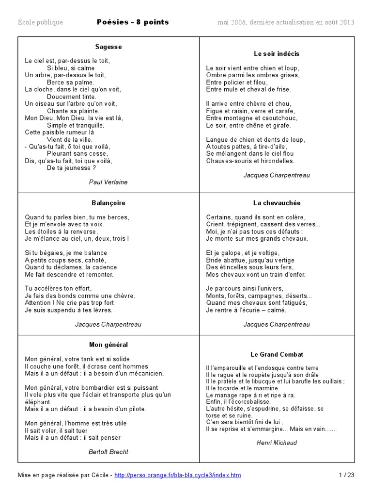 Liste Poésie Cycle 3 Partie 1 PDF — free download