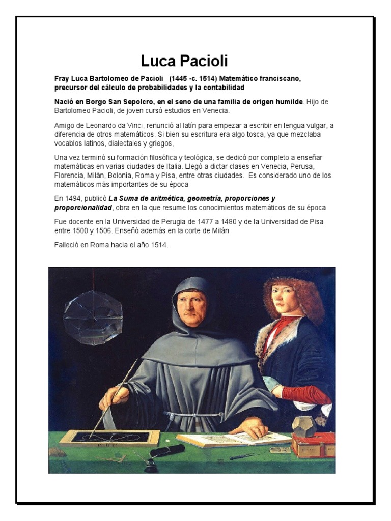 Fray Luca Pacioli y la Contabilidad | PDF | Contabilidad