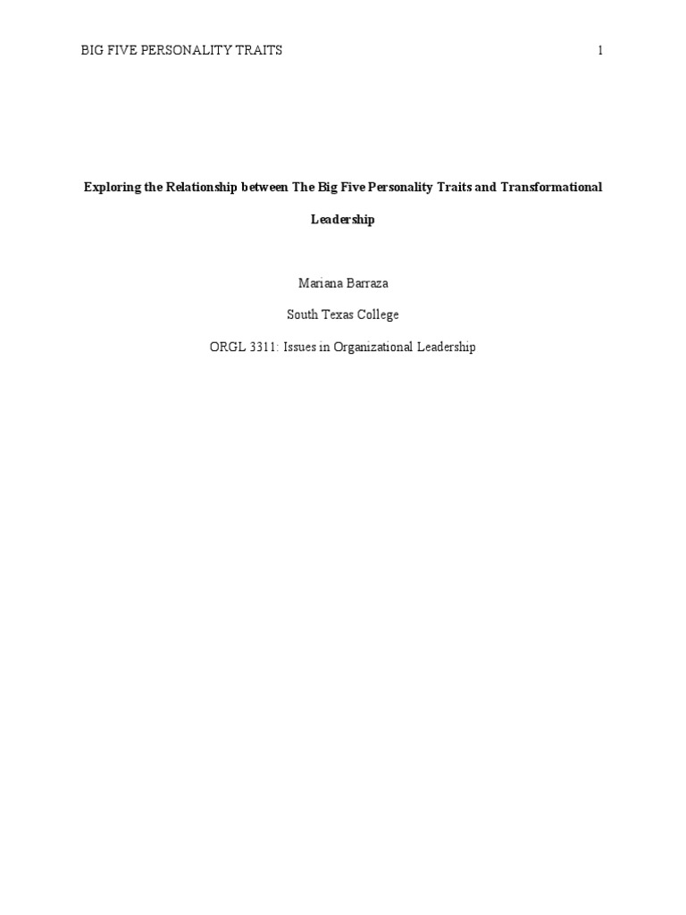 Exploring The Relationship Between The Big Five Personality Traits and ...