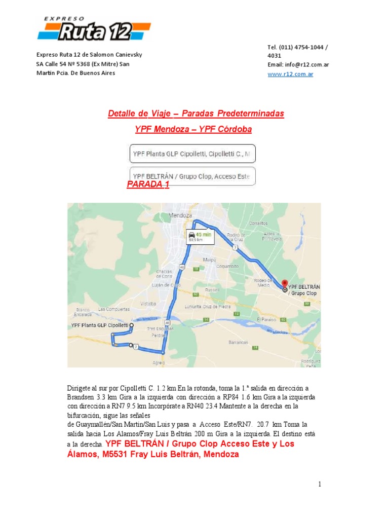 Rutas YPF de Córdoba a Mendoza | PDF | Argentina