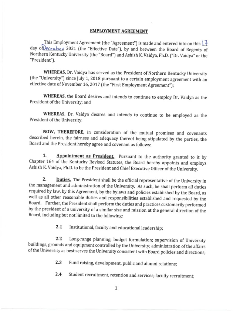 President Vaidya Employment Contract | PDF