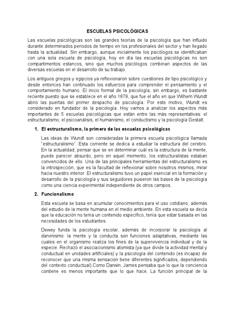 Escuelas Psicológicas | PDF