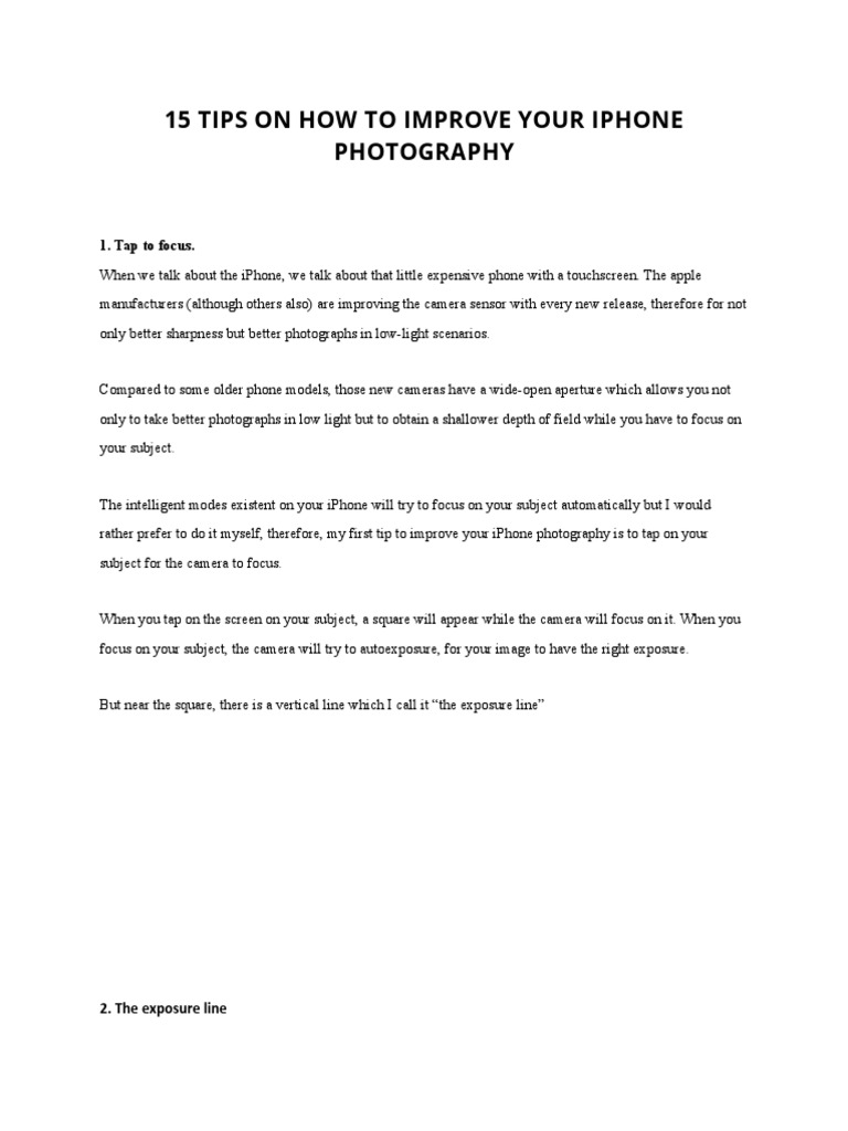 Enhance Your iPhone Photography: 15 Tips | PDF | Exposure (Photography ...