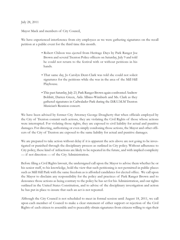Letter To Mack From Recall Committee | PDF | Lawsuit | Damages
