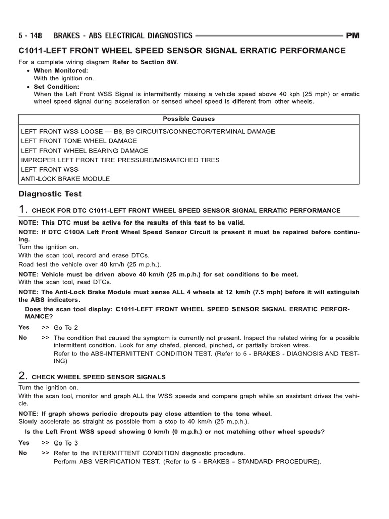 C1011 Left Front Wheel Speed Sensor Signal Erratic Performance PDF