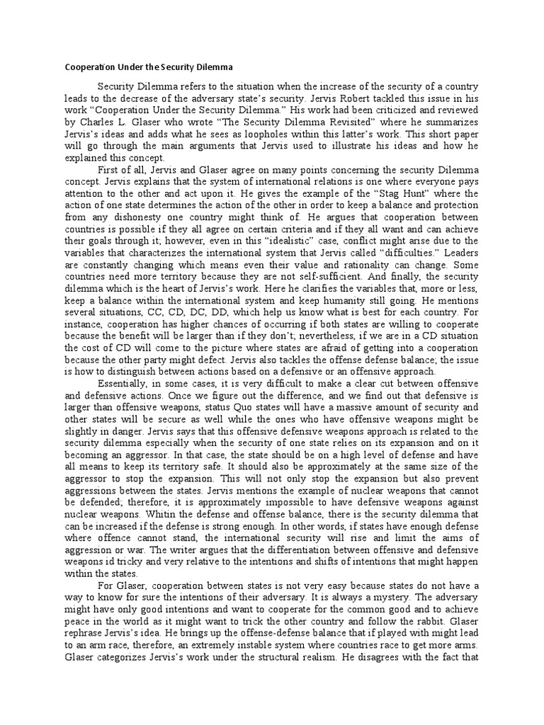 Jervis on Cooperation and Security Dilemma | PDF | Political Science ...