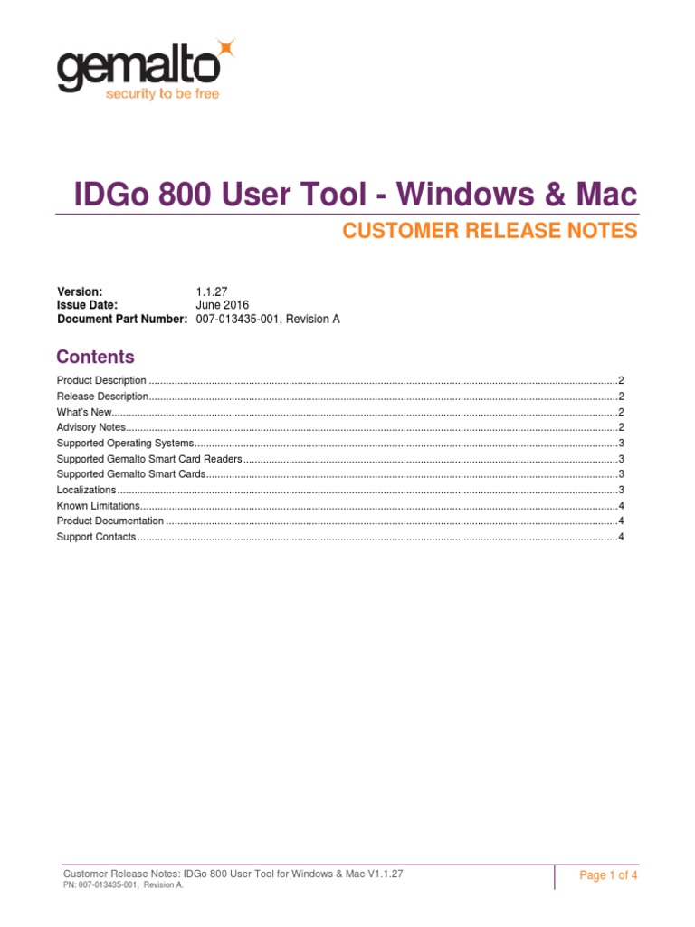 IDGo 800 User Tool Release Notes V1.1.27 | PDF | Smart Card | Microsoft ...