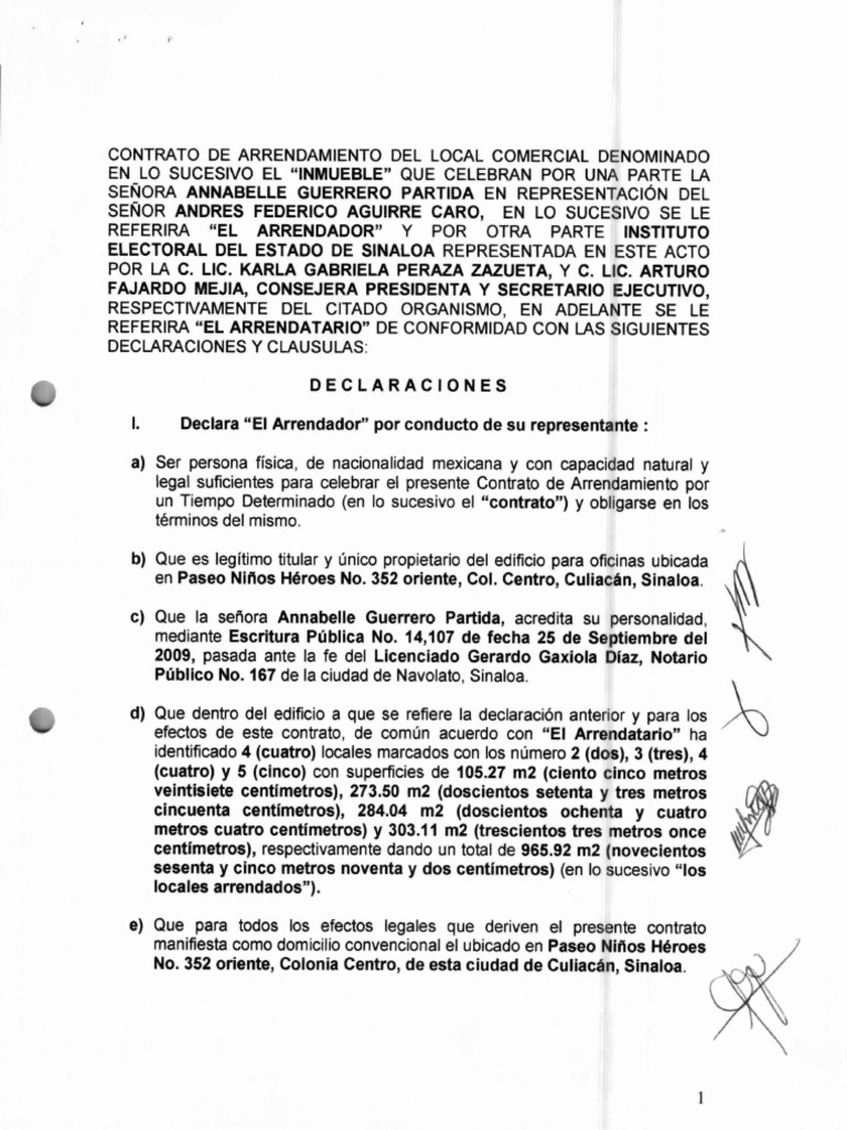 Contrato de arrendamiento del local comercial d e a t s e li e s