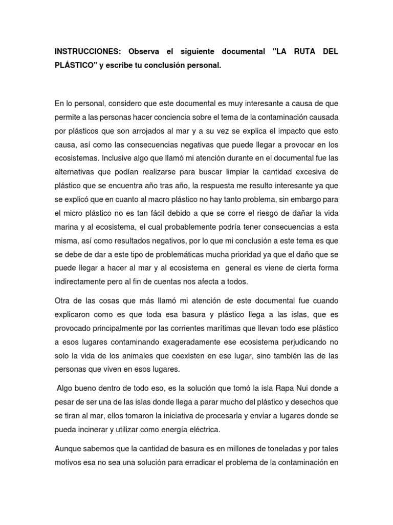 Conciencia sobre la Contaminación Plástica | PDF | Residuos | El plastico