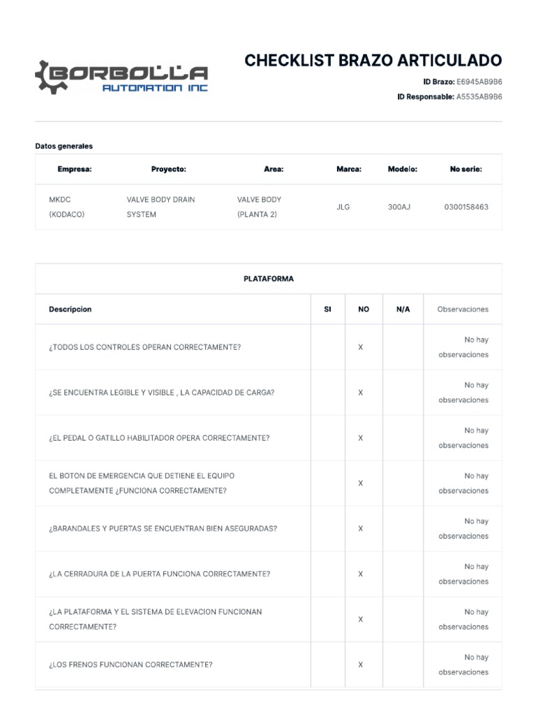 Checklist Brazos Articulados | PDF