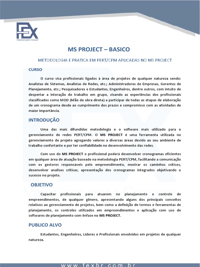 Curso Básico de MS Project e PERT/CPM | PDF | Negócios | Tecnologia e ...