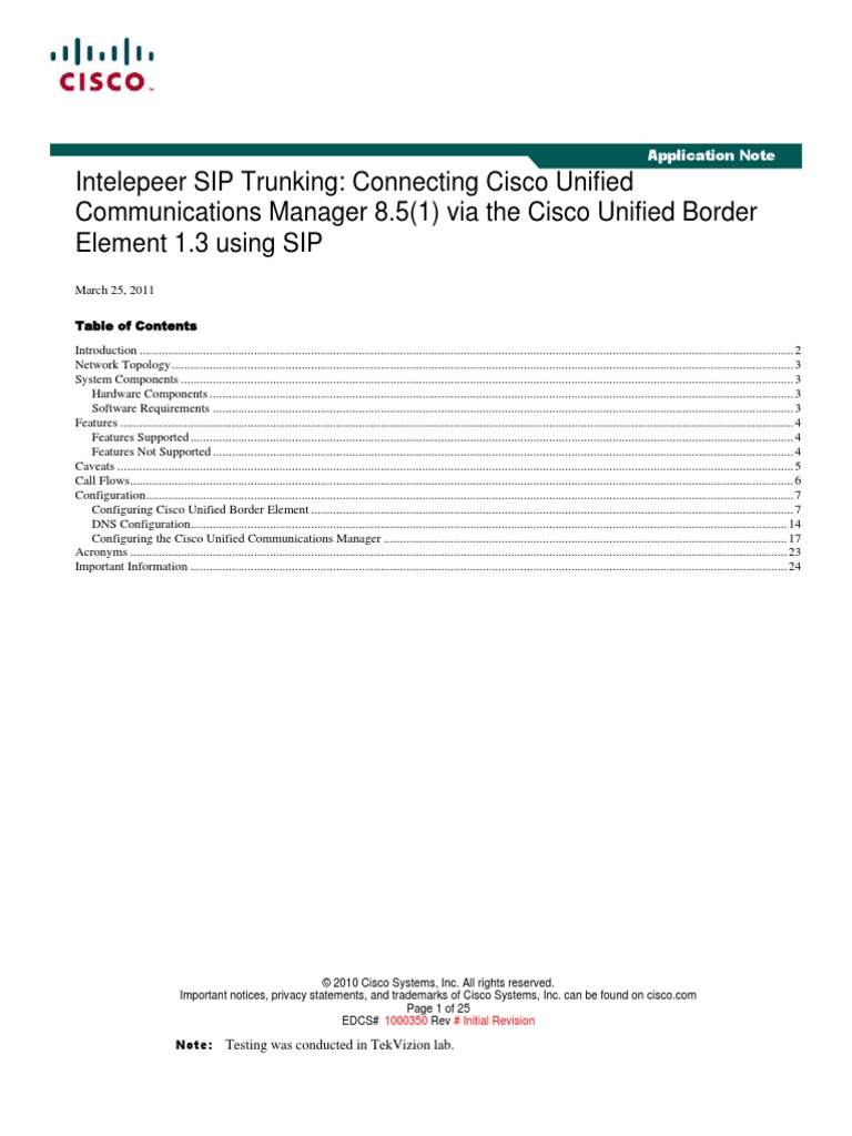 IntelePeer For Cisco SIP Trunking - CUCM Configuration Guide | PDF ...