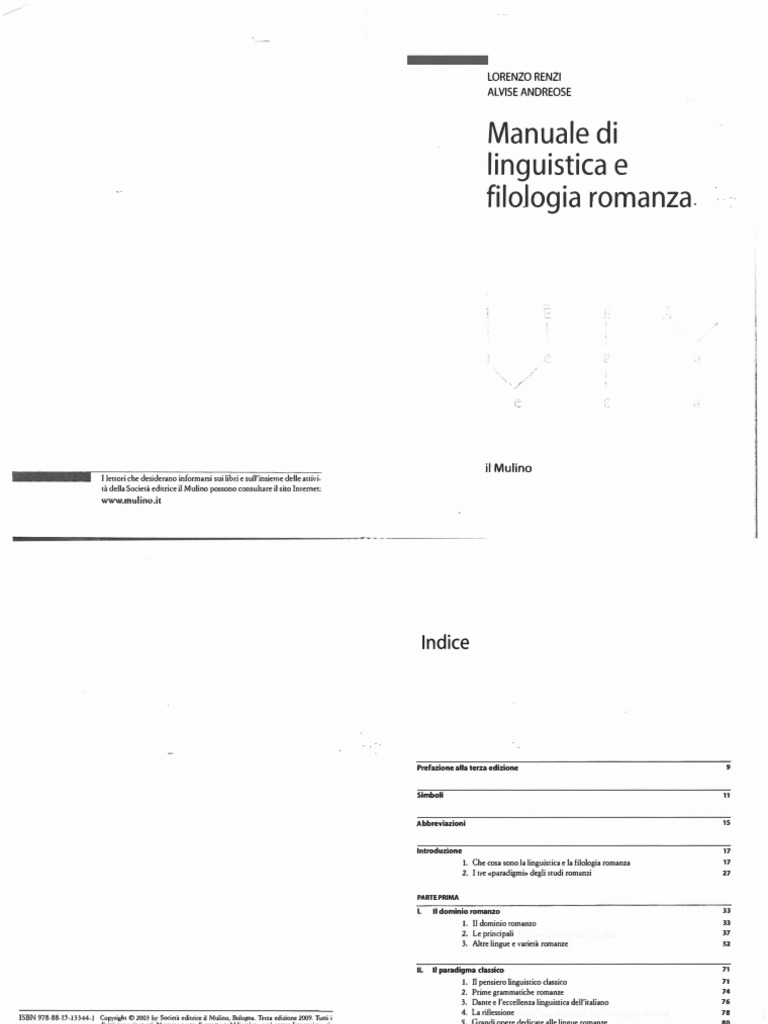 Manuale Di Linguistica e Filologia Romanza by Lorenzo Renzi, Alvise ...