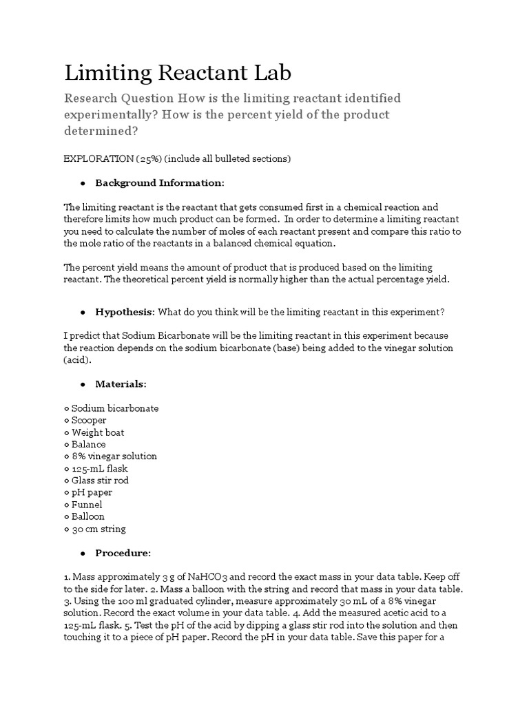 Limiting Reactant Lab | Download Free PDF | Sodium Bicarbonate ...