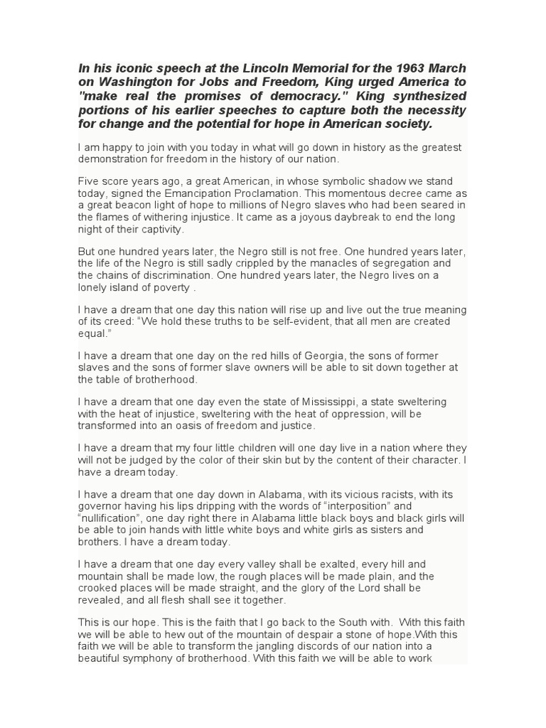 I Have A Dream Speech (Abridged Version) | PDF