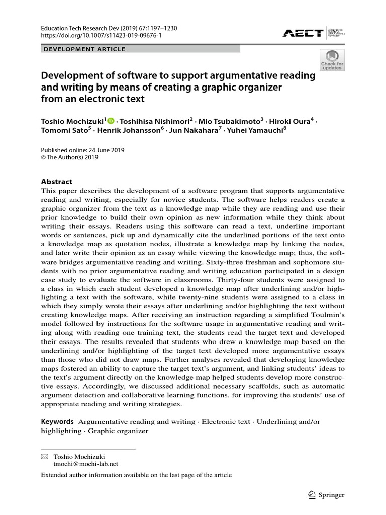 Development of Software To Support Argumentative Reading and Writing by