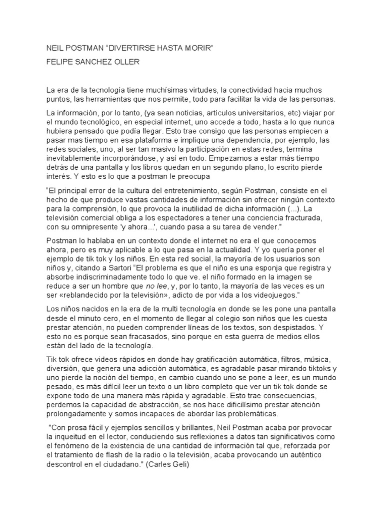 Neil Postman | PDF | Servicio de redes sociales | Internet