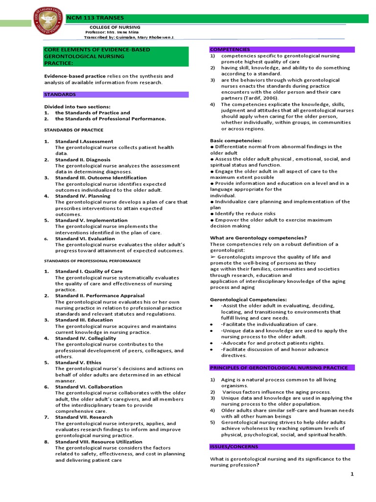 Ncm 113 transes pdf gerontological nursing nursing