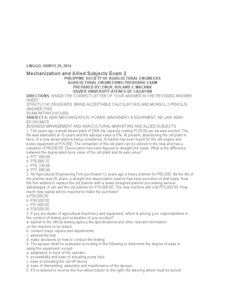 Agricultural Engineering Comprehensive Board Exam PDF