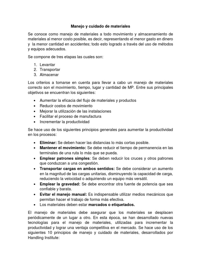 Principios del Manejo de Materiales | PDF | Factores humanos y ...