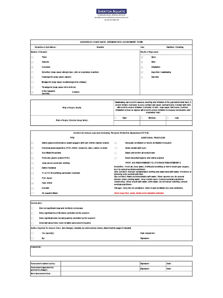 Bromine Hazardous Substance Sheet PDF Personal Protective