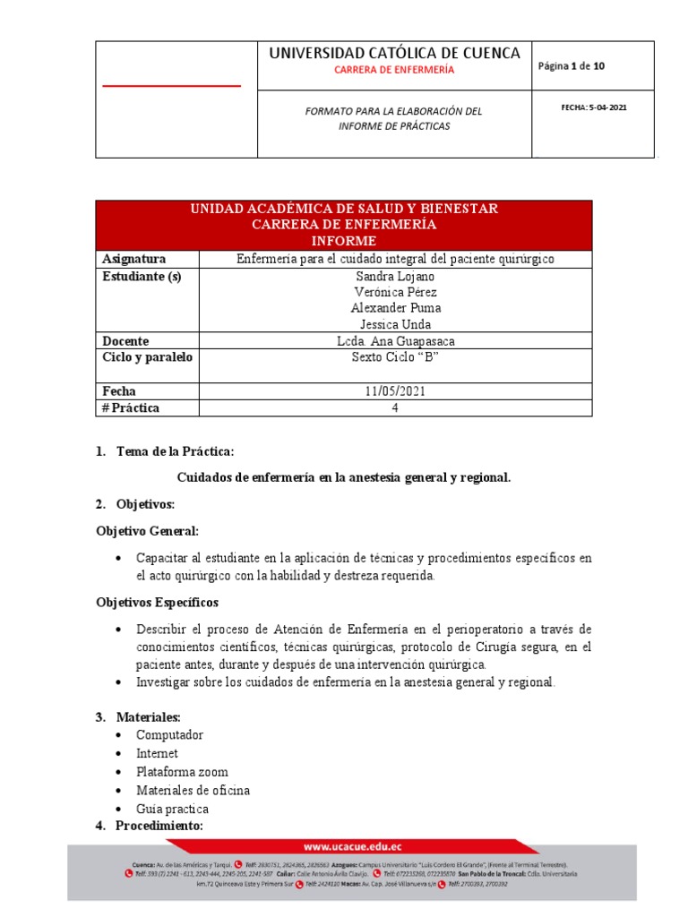 4 Cuidados De Enfermeria En Anestesia General Y Regional Pdf