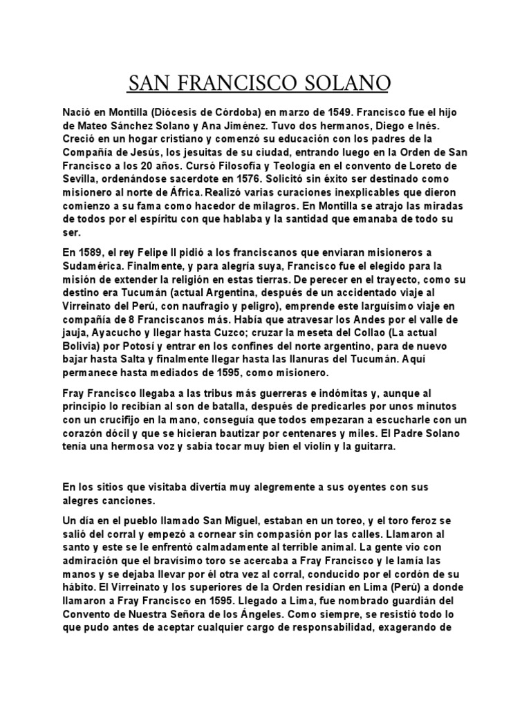 San Francisco Solano | PDF | Iglesia Católica