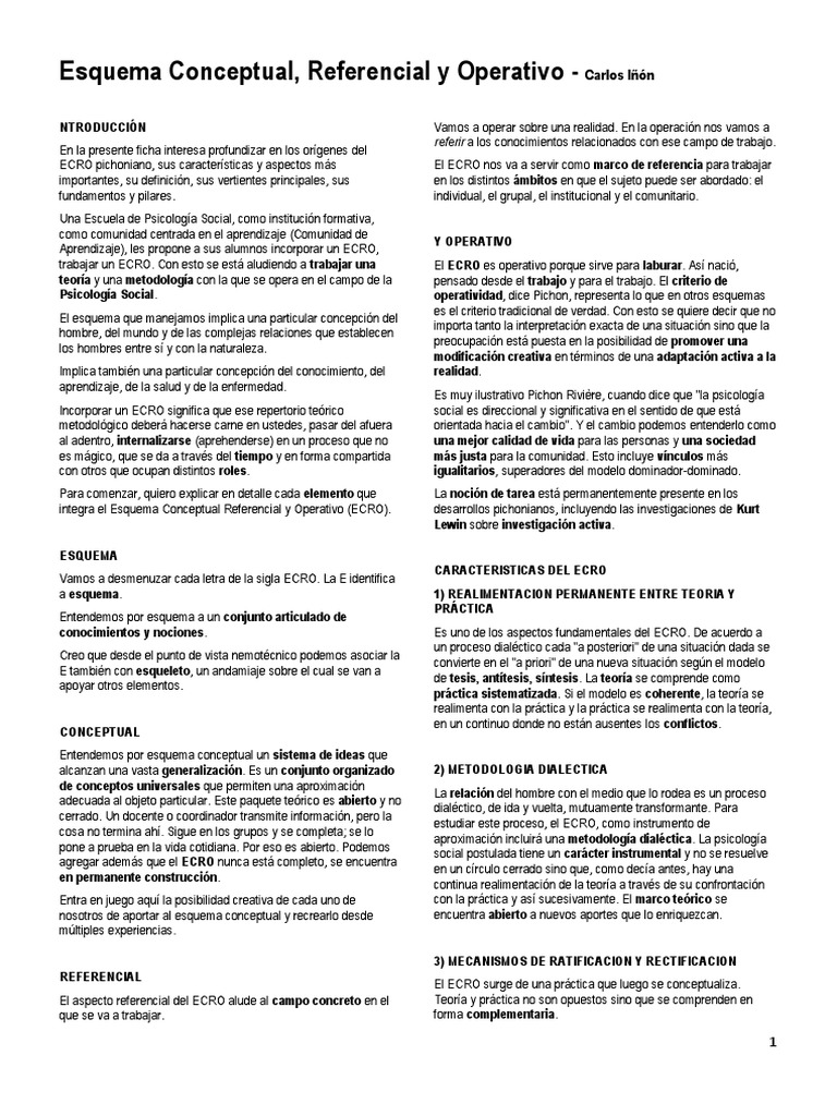 ECRO - Esquema Conceptual Referencial Operativo - Carlos Iñon | PDF