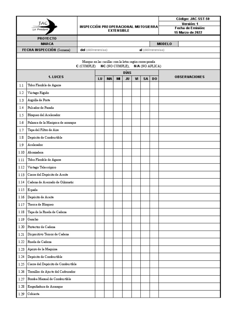 Preoperacional Motosierraextensible | PDF | Bienes manufacturados ...