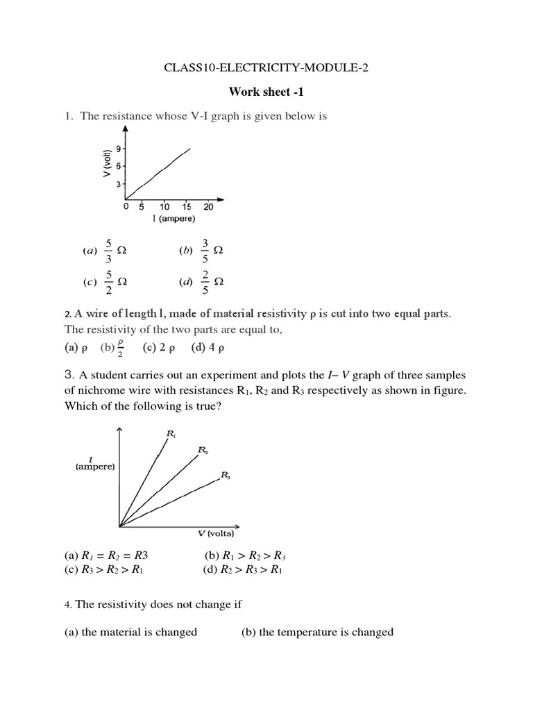 X Science Worksheet Electricity Module 2 PDF Electrical Resistance