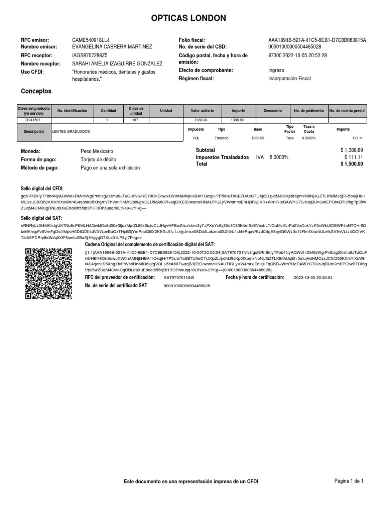 QUE USO DE CFDI ES PARA LENTES visual data 3