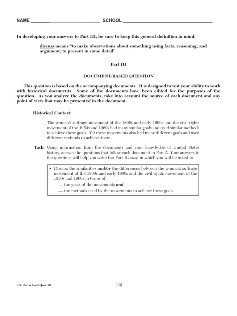 DBQ Women's Suffrage and Civil Rights PDF African American Civil