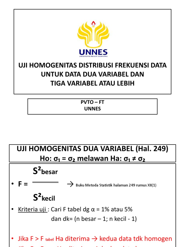 Uji Homogenitas Data Dua dan Tiga Variabel | PDF | Metode & Bahan Ajar ...