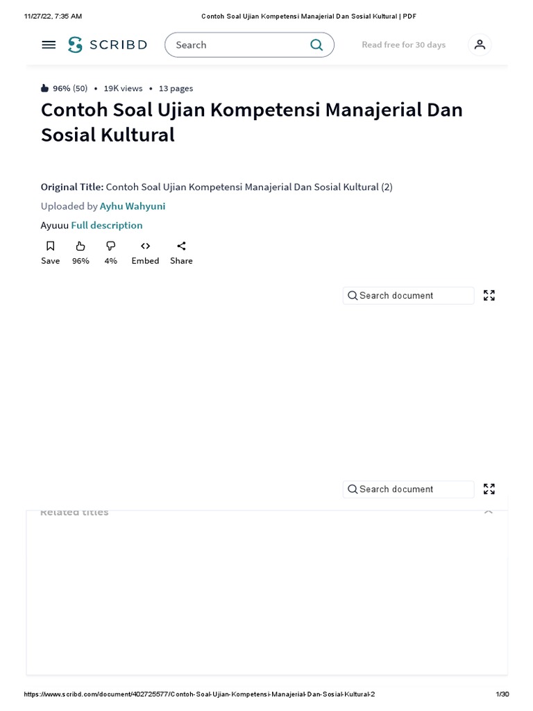Contoh Soal Ujian Kompetensi Manajerial Dan Sosial Kultural PDF PDF