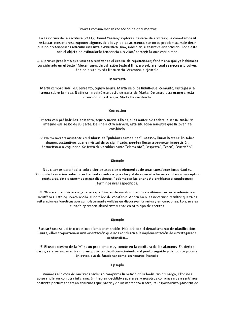 Errores Comunes en La Redaccion de Documentos | PDF | Oración ...