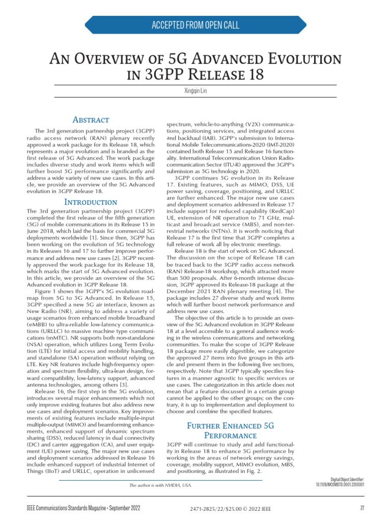 An Overview of 5G Advanced Evolution in 3GPP Release 18 | PDF | Duplex ...