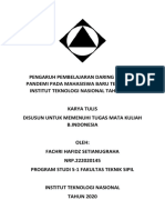 Pengaruh Pembelajaran Daring Di Masa Pandemi Pada Mahasiswa Baru Teknik Sipil Institut Teknologi Nasional Tahun 2020