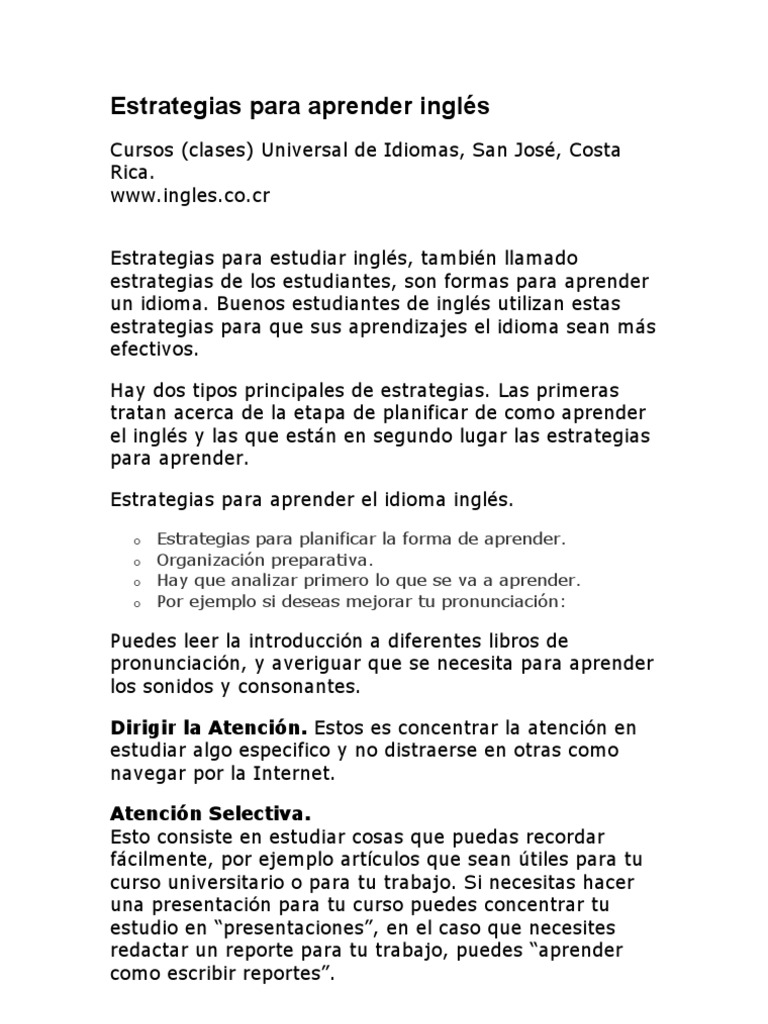 Estrategias para Aprender Inglés Efectivamente | PDF | Idioma en Inglés ...