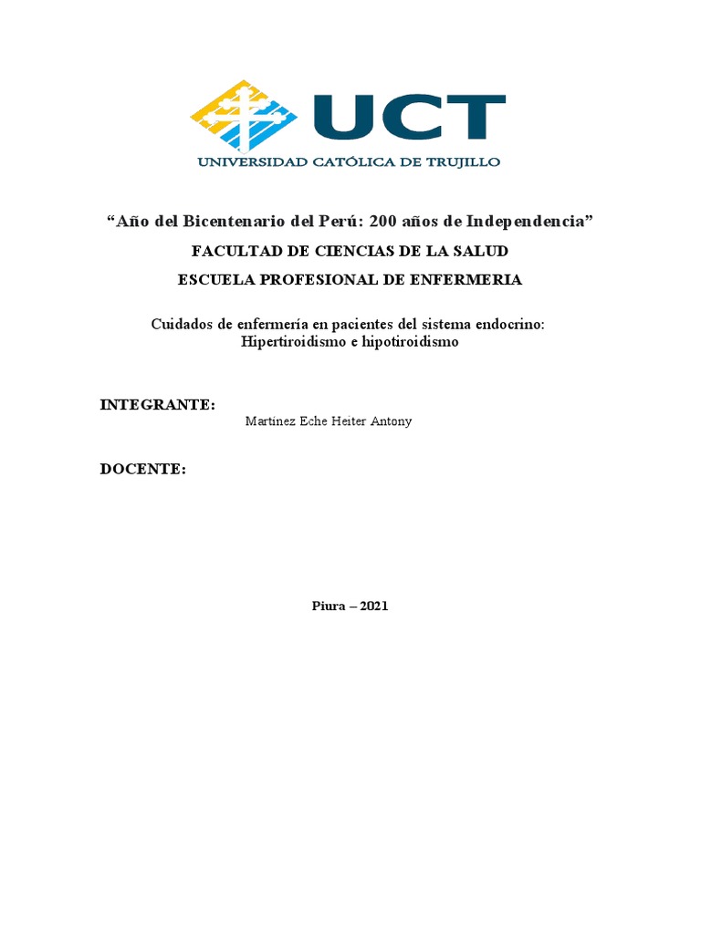 Cuidados de Enfermería en Pacientes Del Sistema Endocrino, Hipertiroidismo e Hipotiroidismo PDF