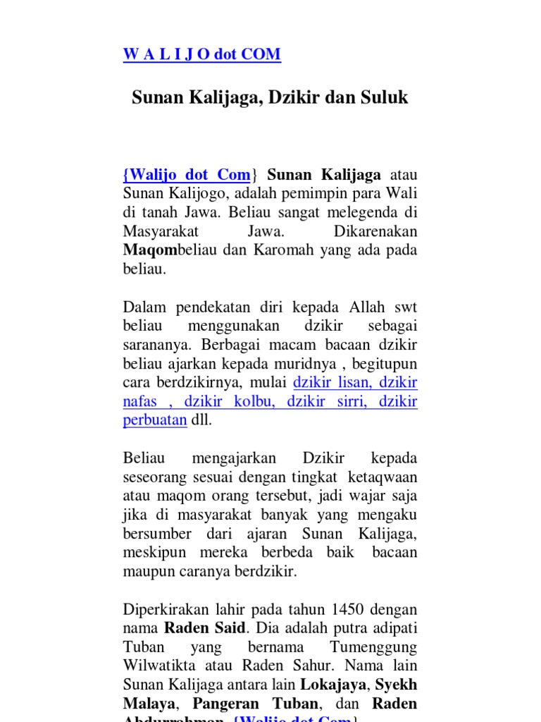 Walijodotcom Sunankalijagadzikirdansuluk