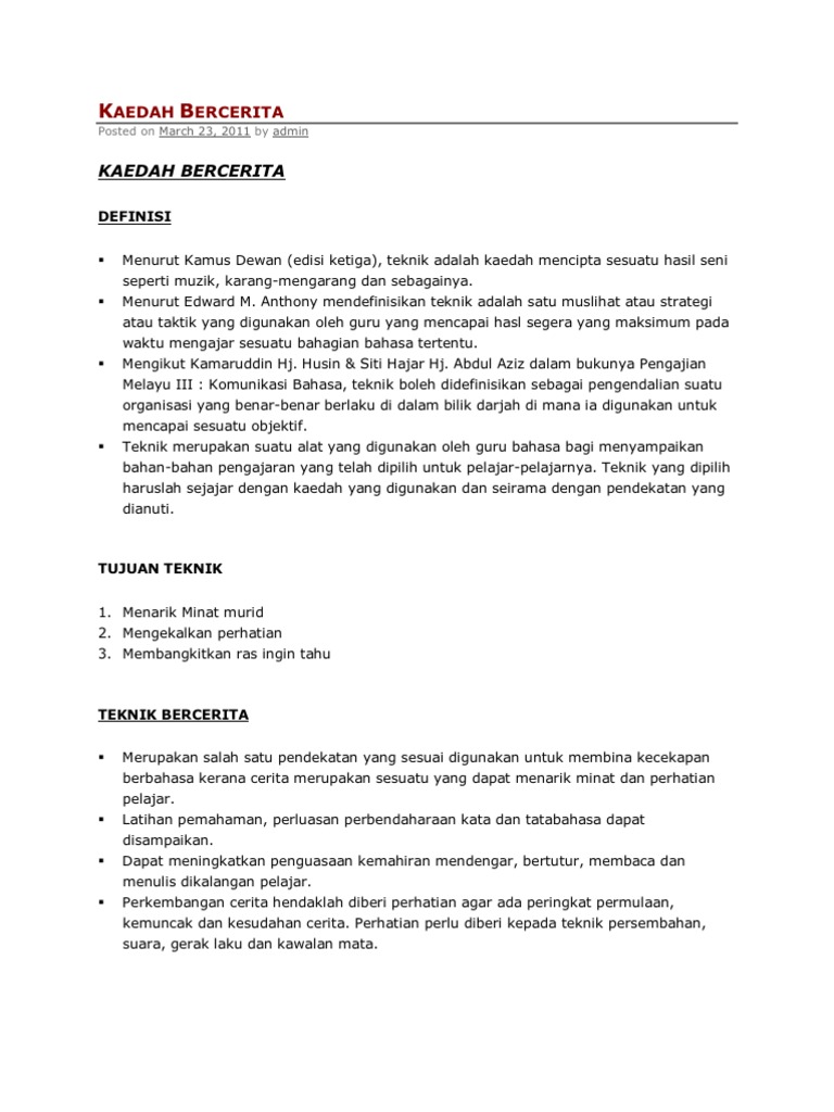 Kaedah Bercerita Dalam Pengajaran Dan Pembelajaran Pdf Gallery Baru
