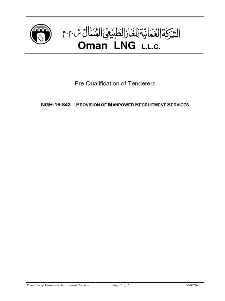 Oman LNG, NGH16843 Prequalificatiion Questionnaire PDF