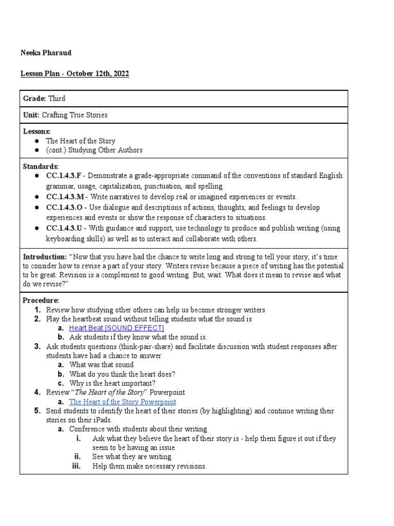 Writing Lesson Plan 10 12 22 | PDF | Reading Comprehension | Linguistics