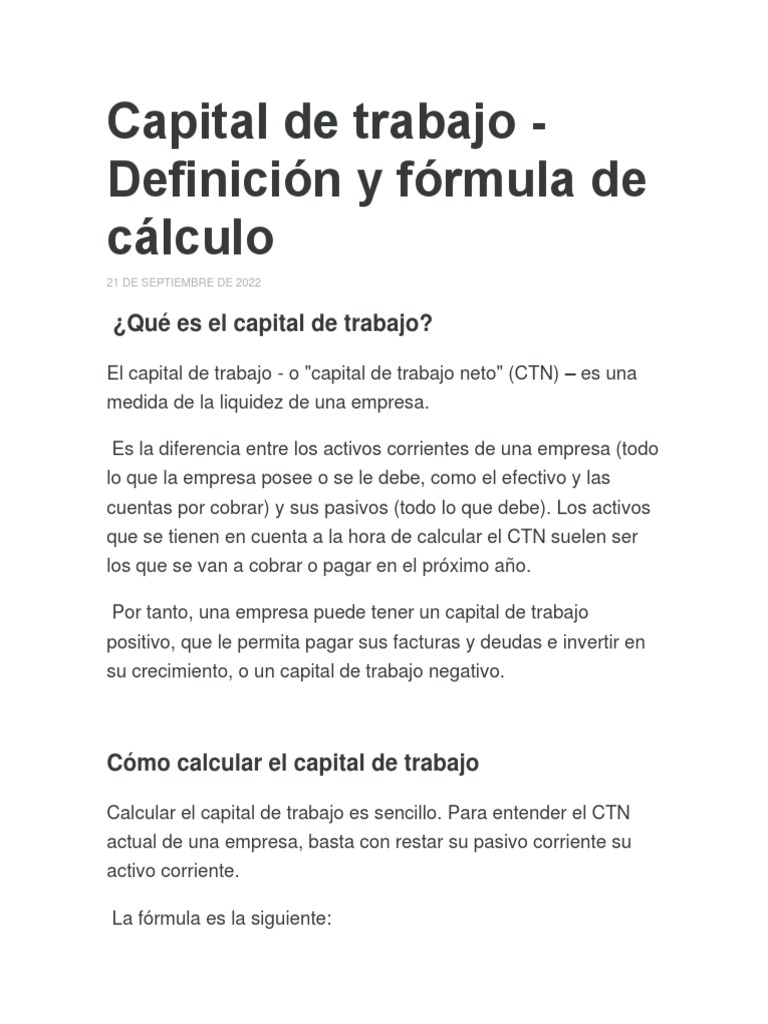 Capital de Trabajo | PDF