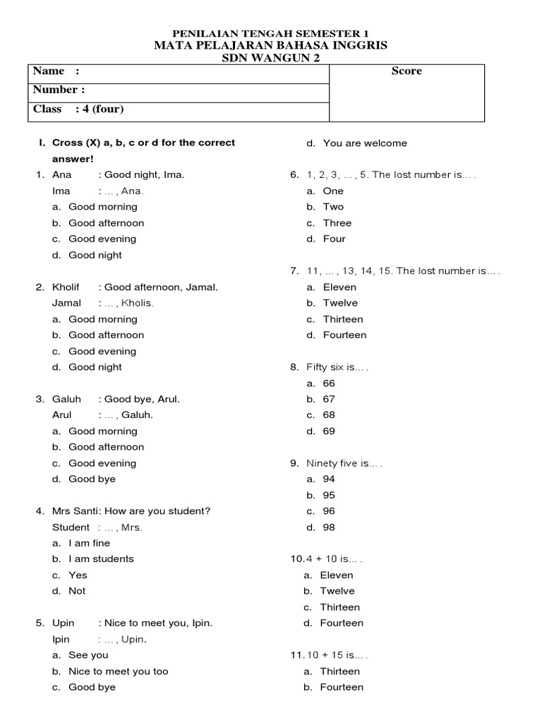 PTS B. Ing Kelas 4 | PDF | Language Arts & Discipline